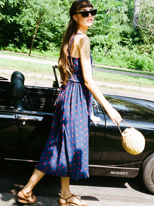 Calla Dress in Navy Dot — view 17