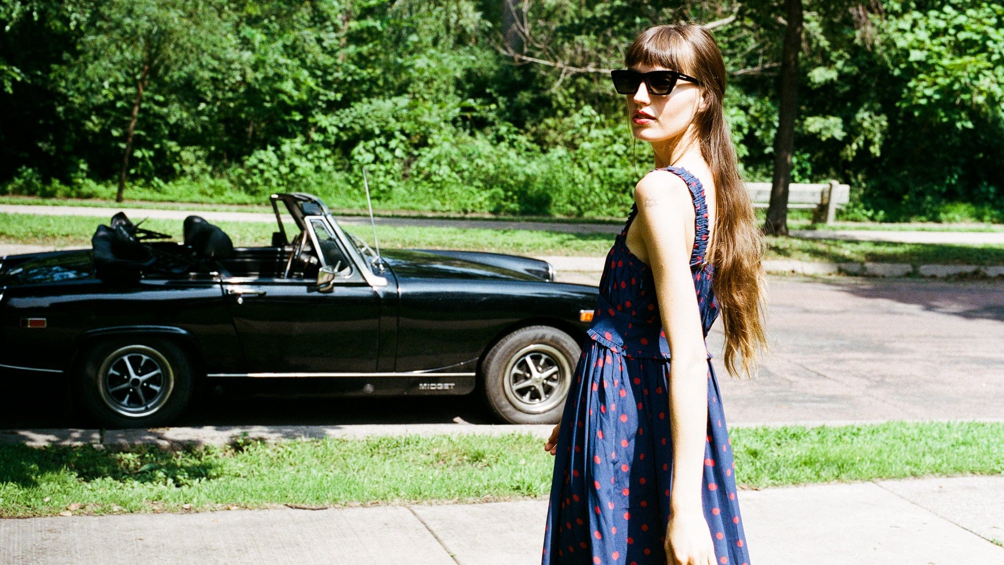 MILLE Clothing Calla Dress in Navy Dot