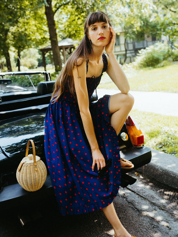 Calla Dress in Navy Dot