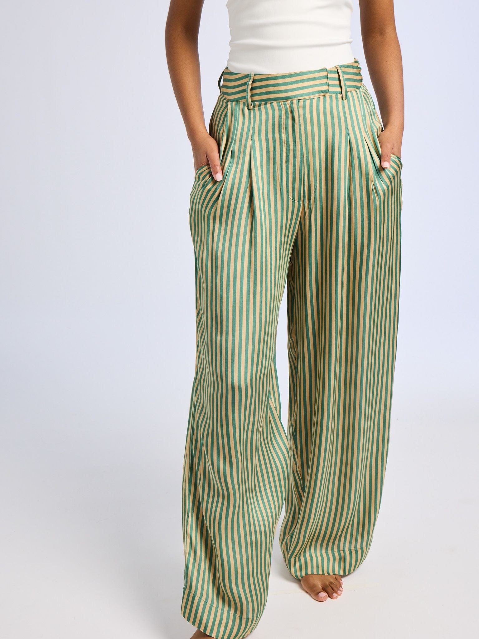 MILLE Clothing Cara Pant in Almond &amp; Green Stripe