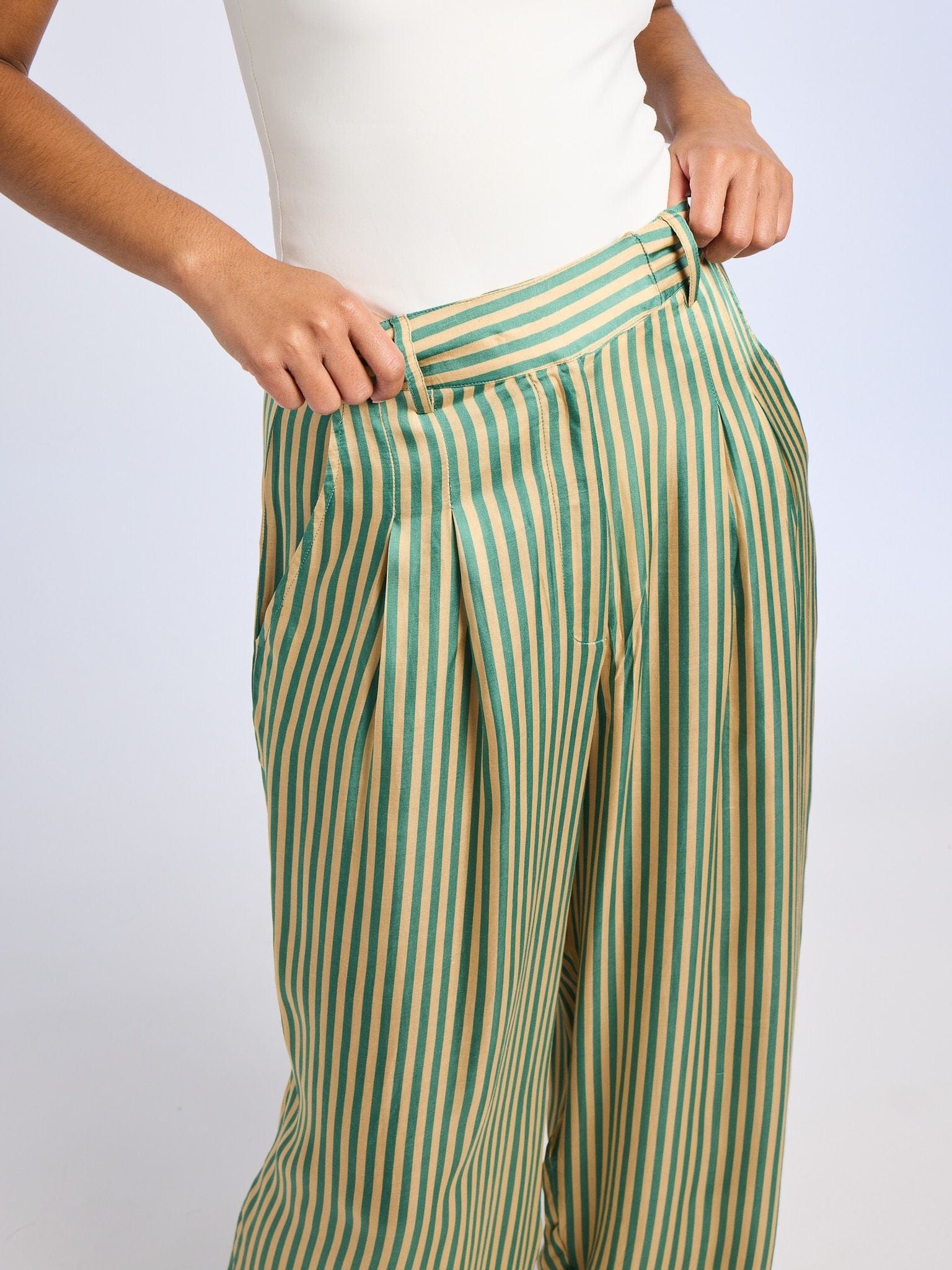 MILLE Clothing Cara Pant in Almond & Green Stripe