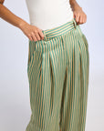 MILLE Clothing Cara Pant in Almond & Green Stripe