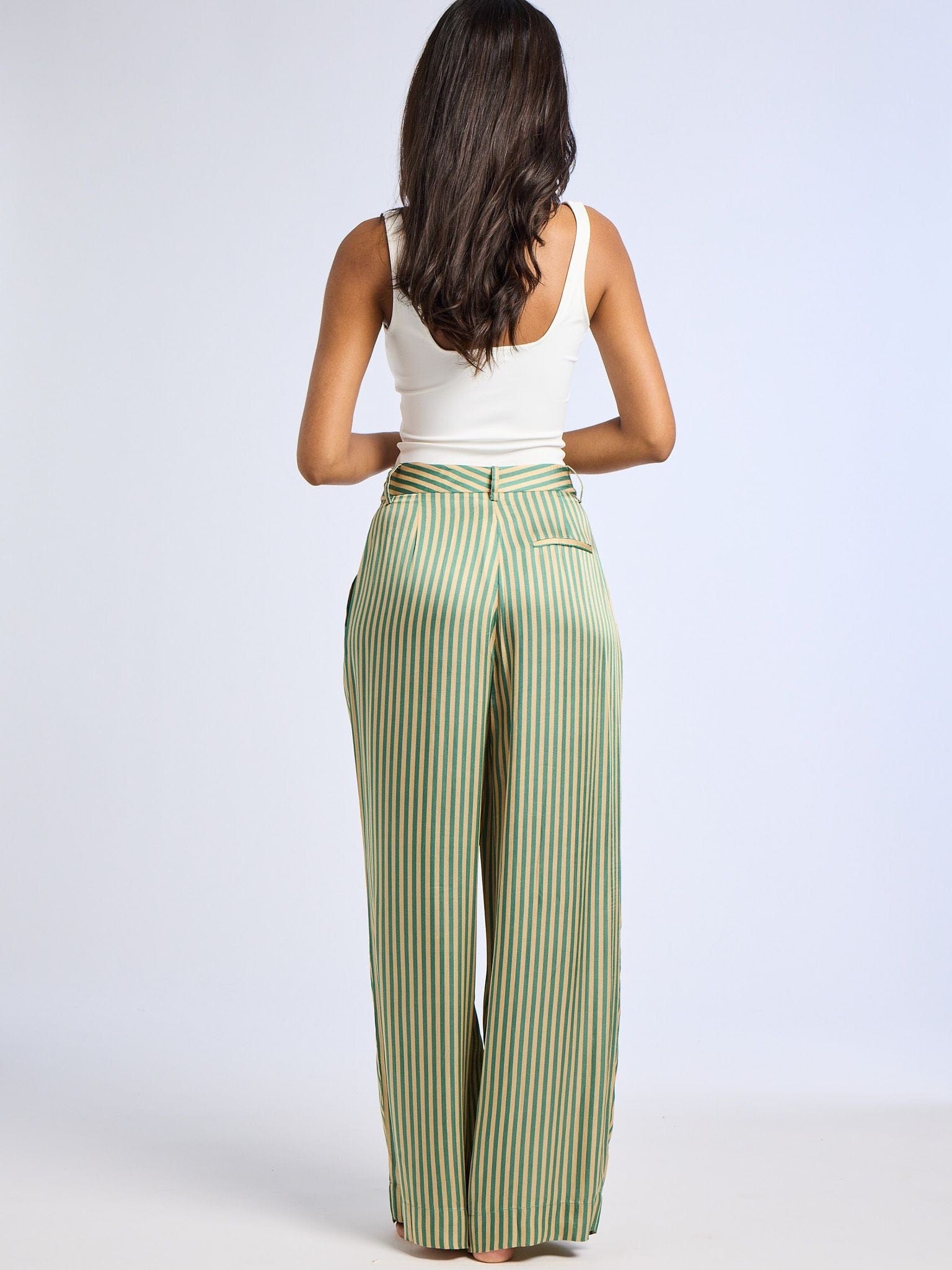 MILLE Clothing Cara Pant in Almond & Green Stripe