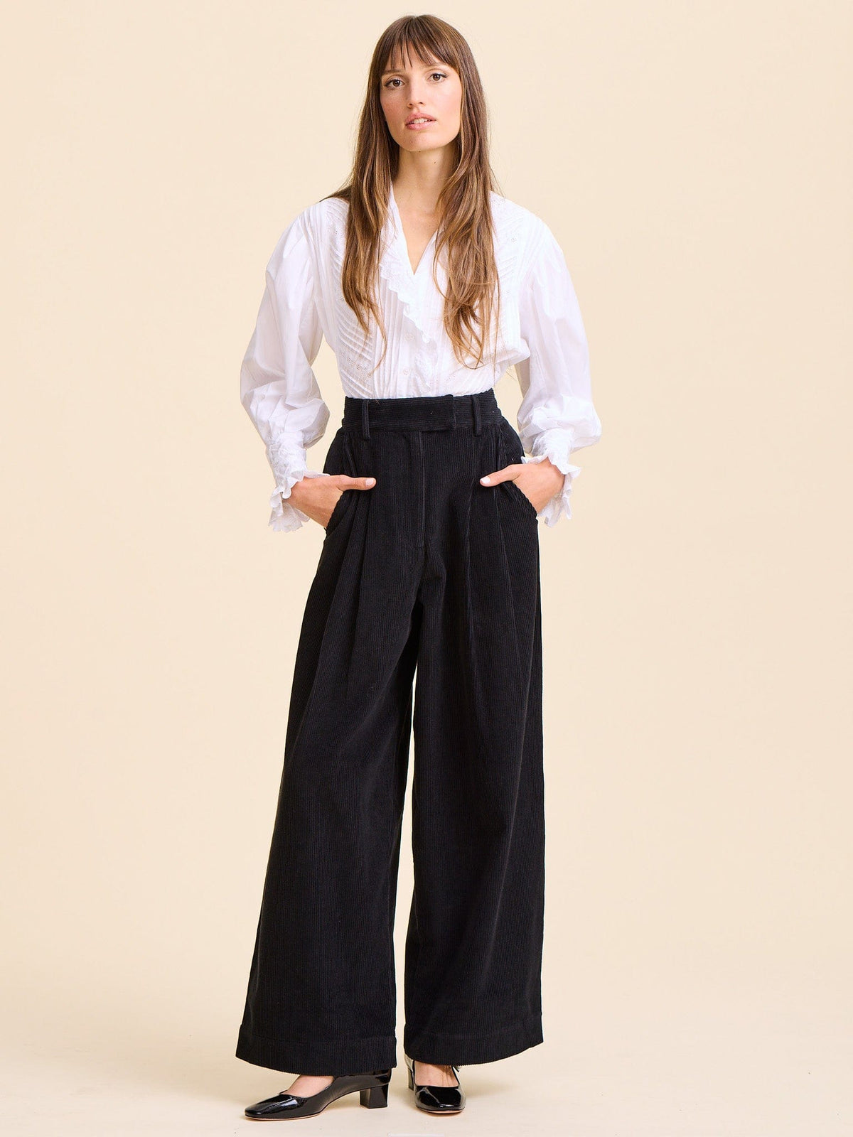 Cara Pant in Black Cord — The fit