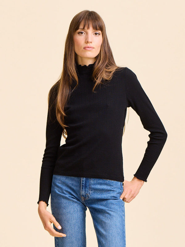 Carmela Pointelle Turtleneck in Black — view 1