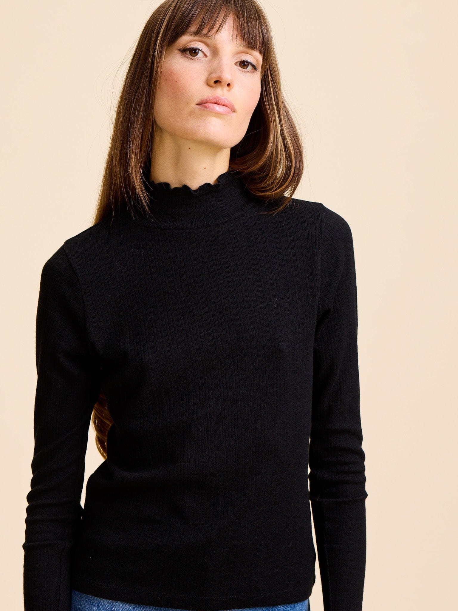MILLE Clothing Carmela Pointelle Turtleneck in Black