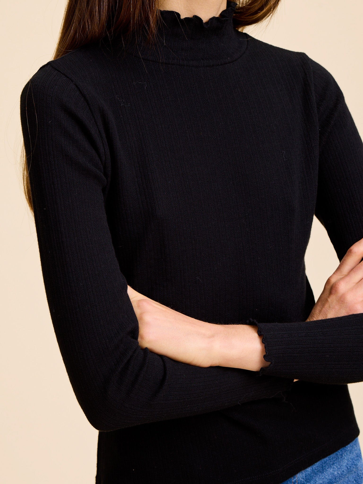 MILLE Clothing Carmela Pointelle Turtleneck in Black
