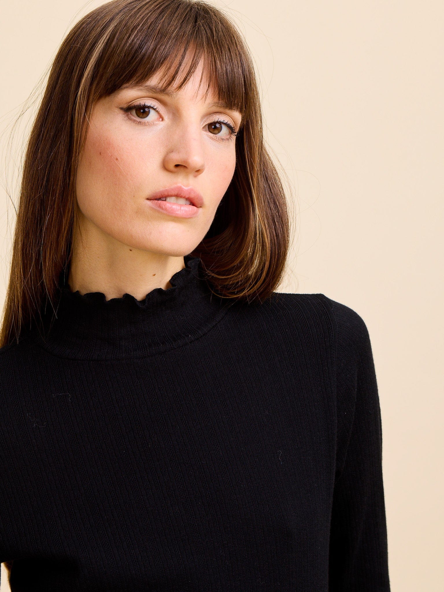 MILLE Clothing Carmela Pointelle Turtleneck in Black