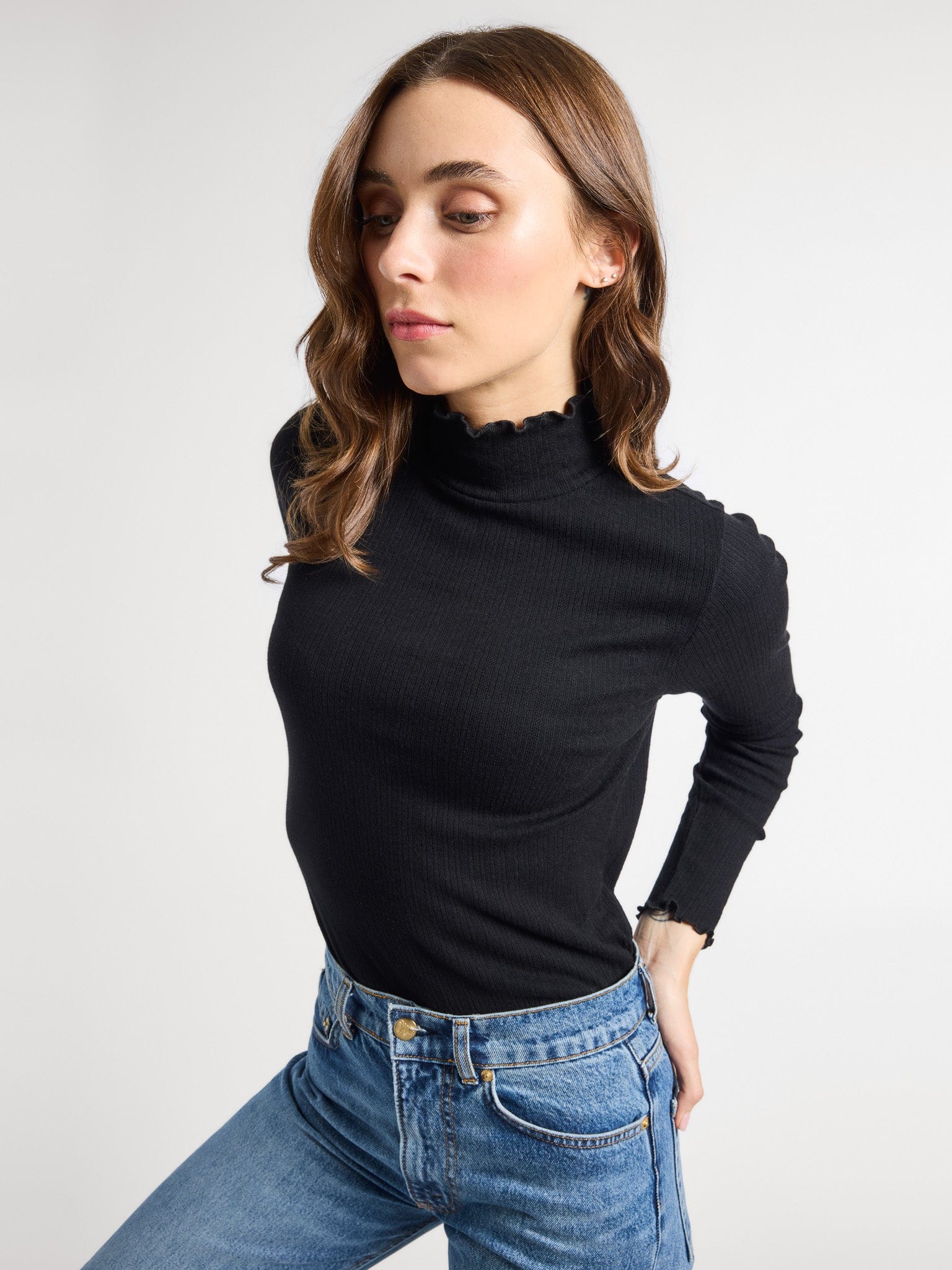 MILLE Clothing Carmela Pointelle Turtleneck in Black