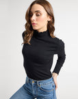 MILLE Clothing Carmela Pointelle Turtleneck in Black