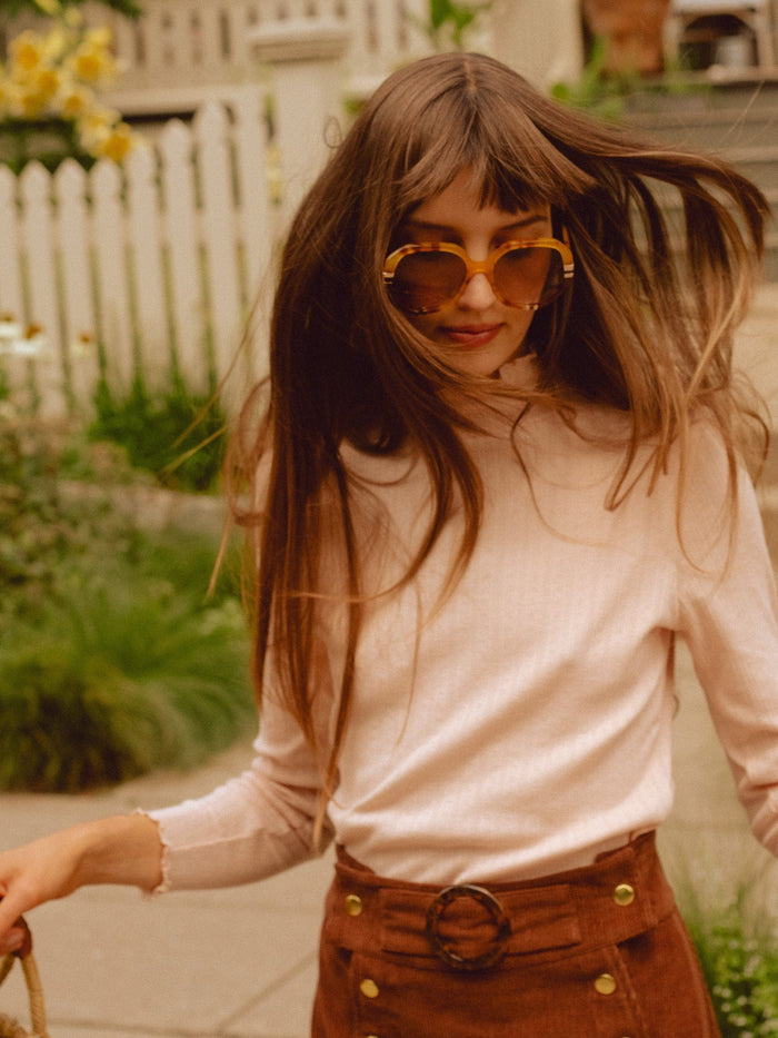 Carmela Pointelle Turtleneck in Spanish Villa