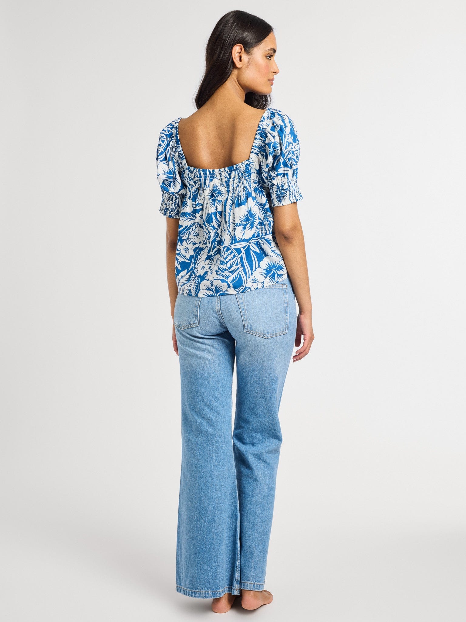 MILLE Clothing Caro Top in Blue Hibiscus