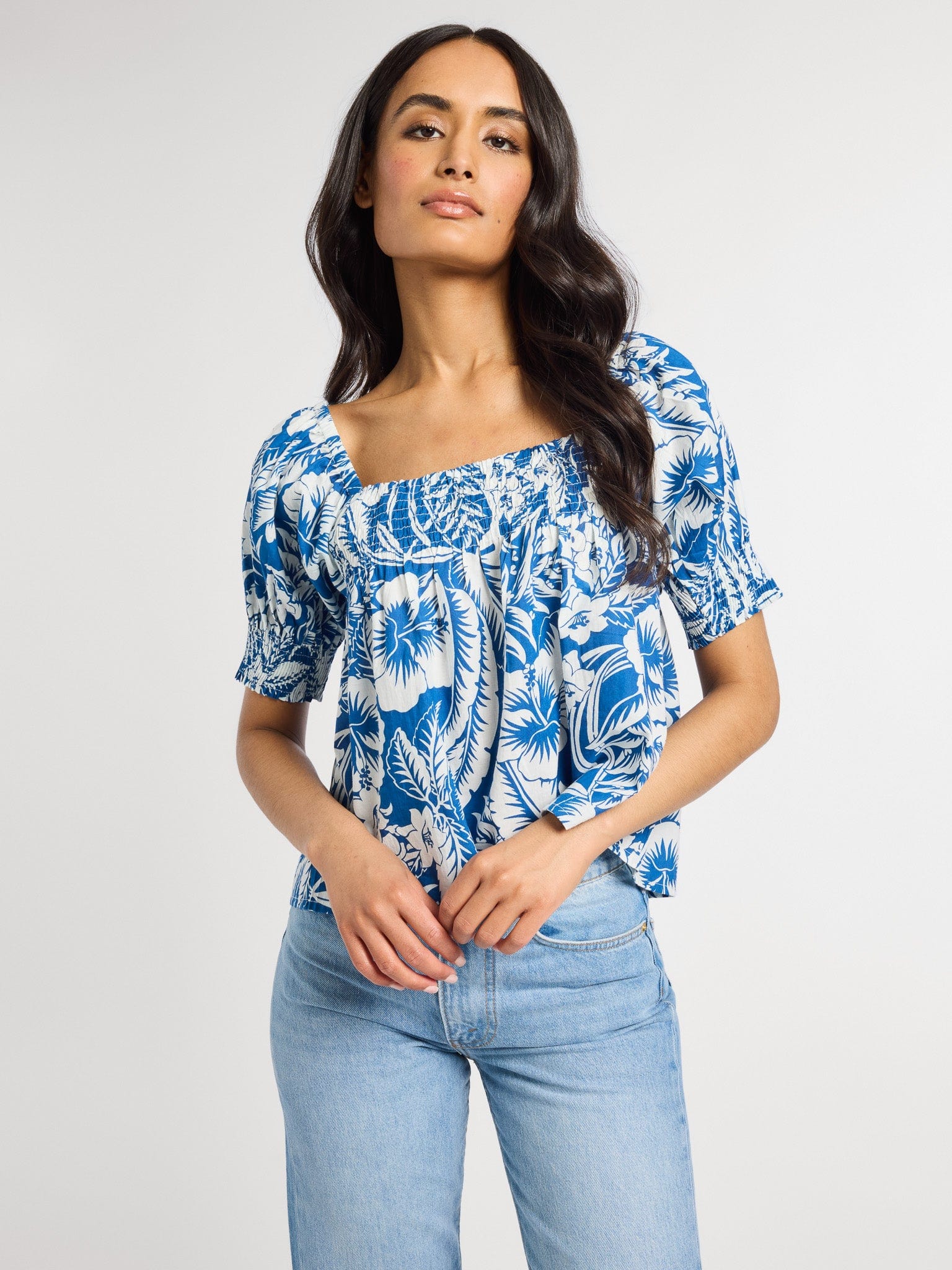 MILLE Clothing Caro Top in Blue Hibiscus