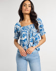 MILLE Clothing Caro Top in Blue Hibiscus