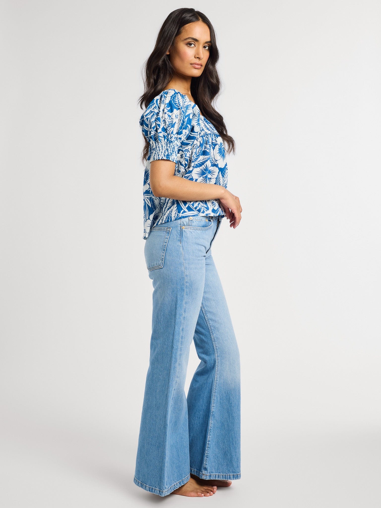 MILLE Clothing Caro Top in Blue Hibiscus