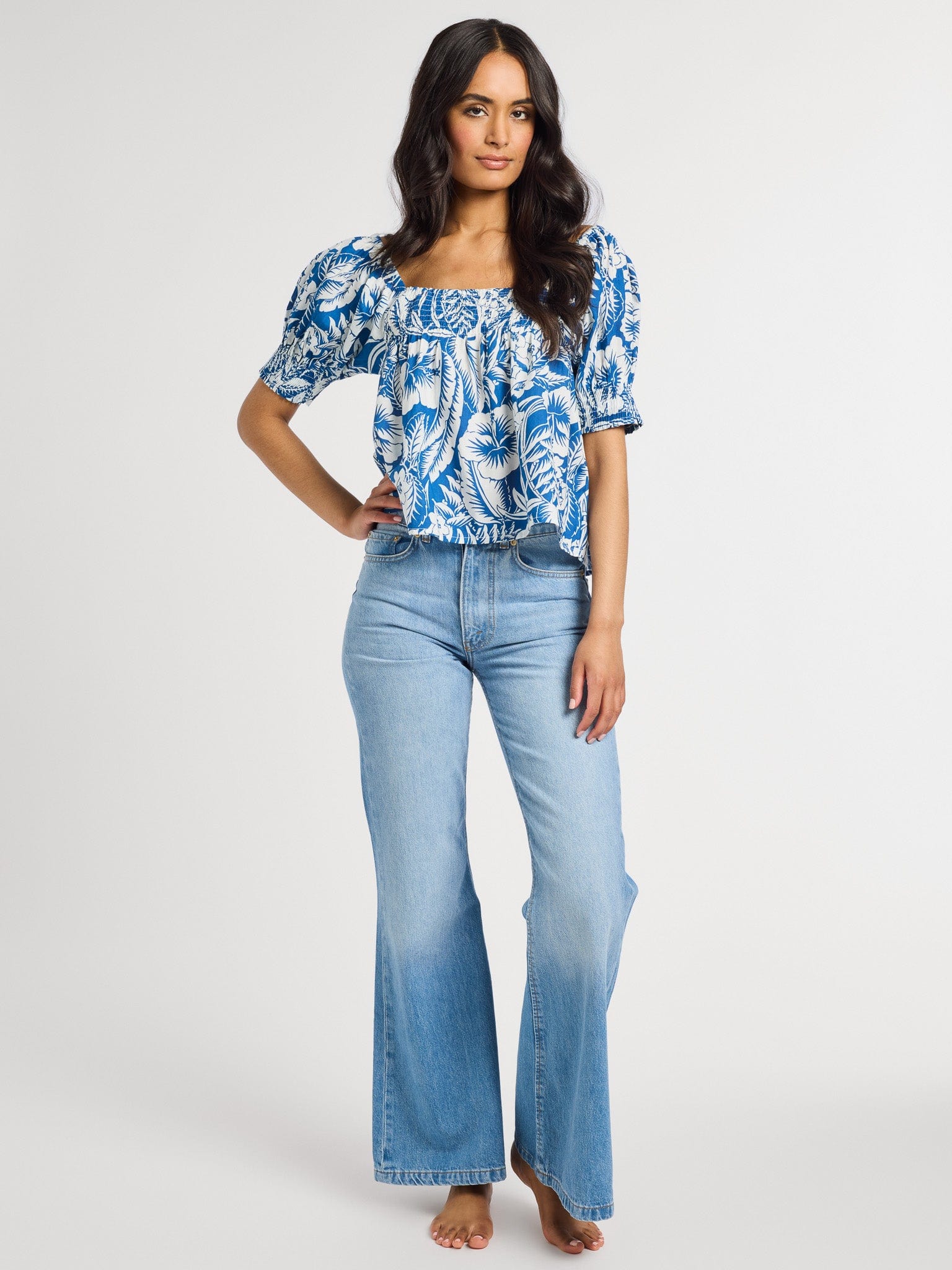 MILLE Clothing Caro Top in Blue Hibiscus