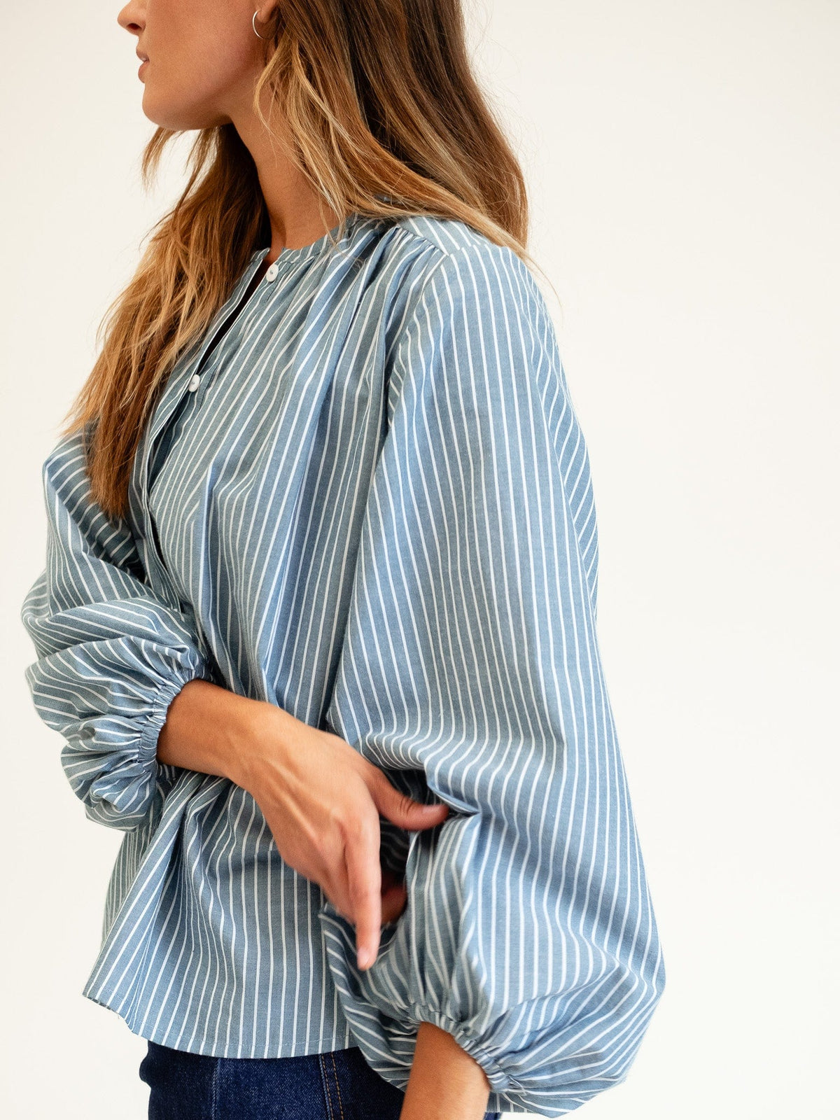 Cecily Top in Forest Stripe — The cut