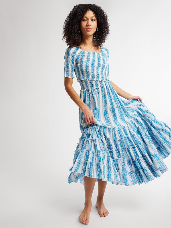 Celia Dress in Aqua Jaipur Stripe — view 2
