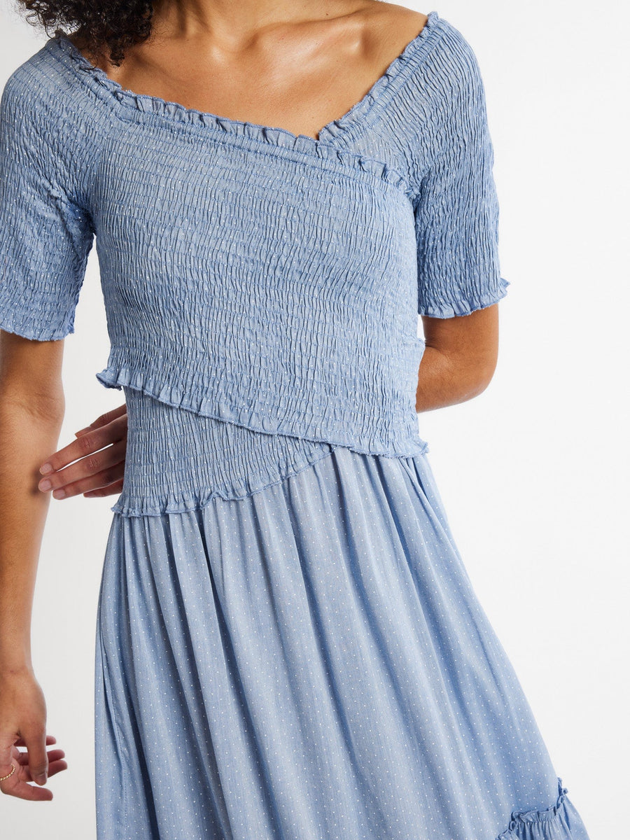 Celia Dress in Chambray Polka Dot — alternate view
