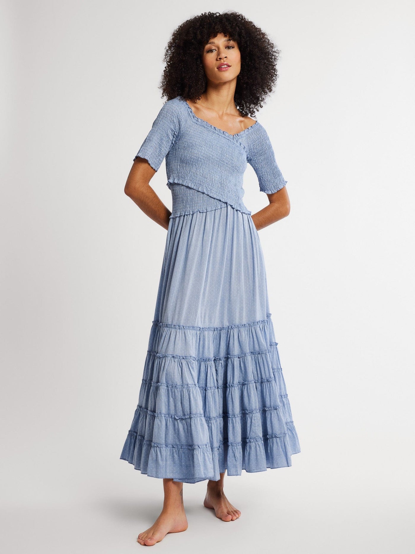MILLE Clothing Celia Dress in Chambray Polka Dot
