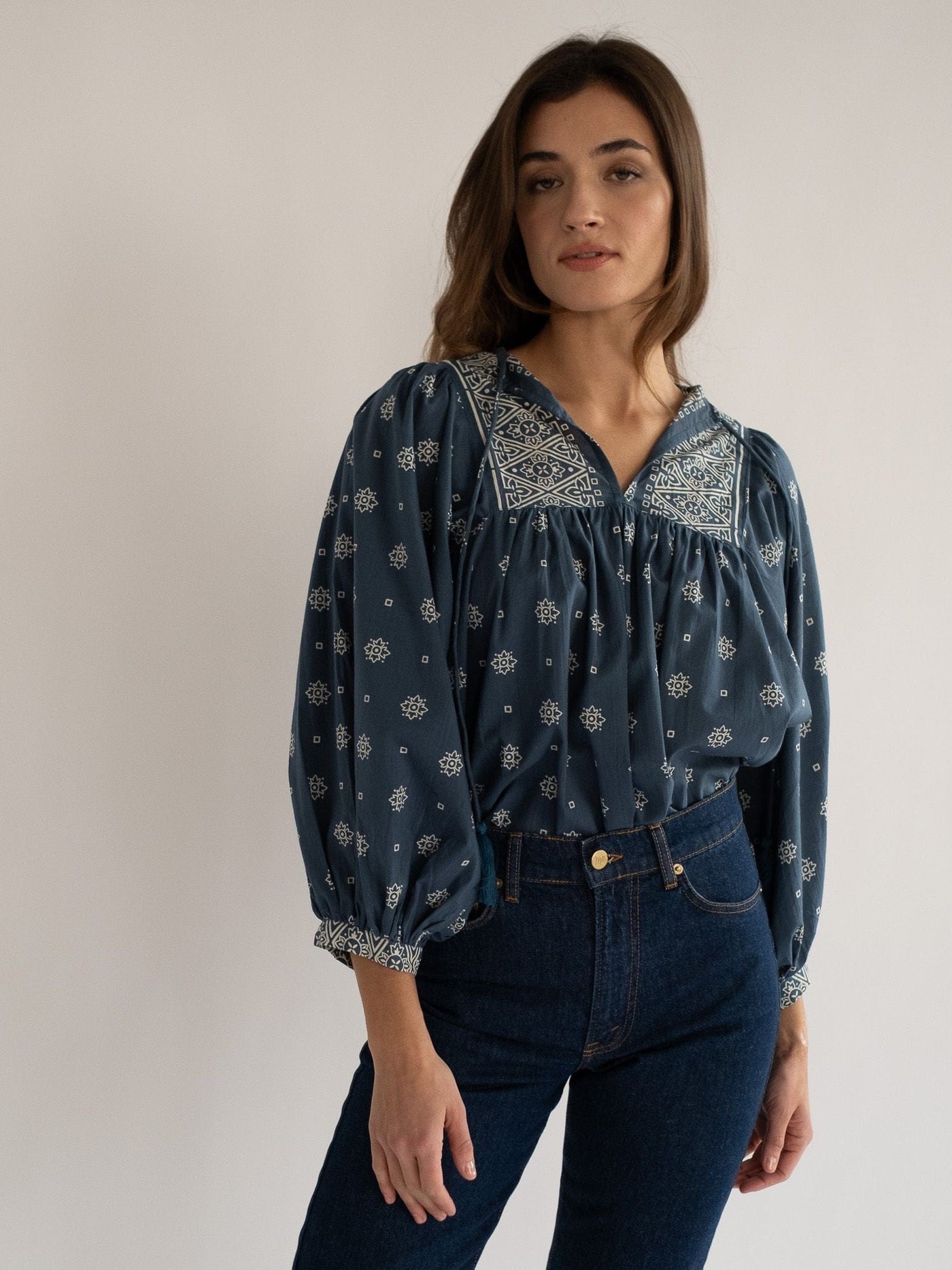 Charlie Top in Bandana — hand-printed cotton top from MILLE