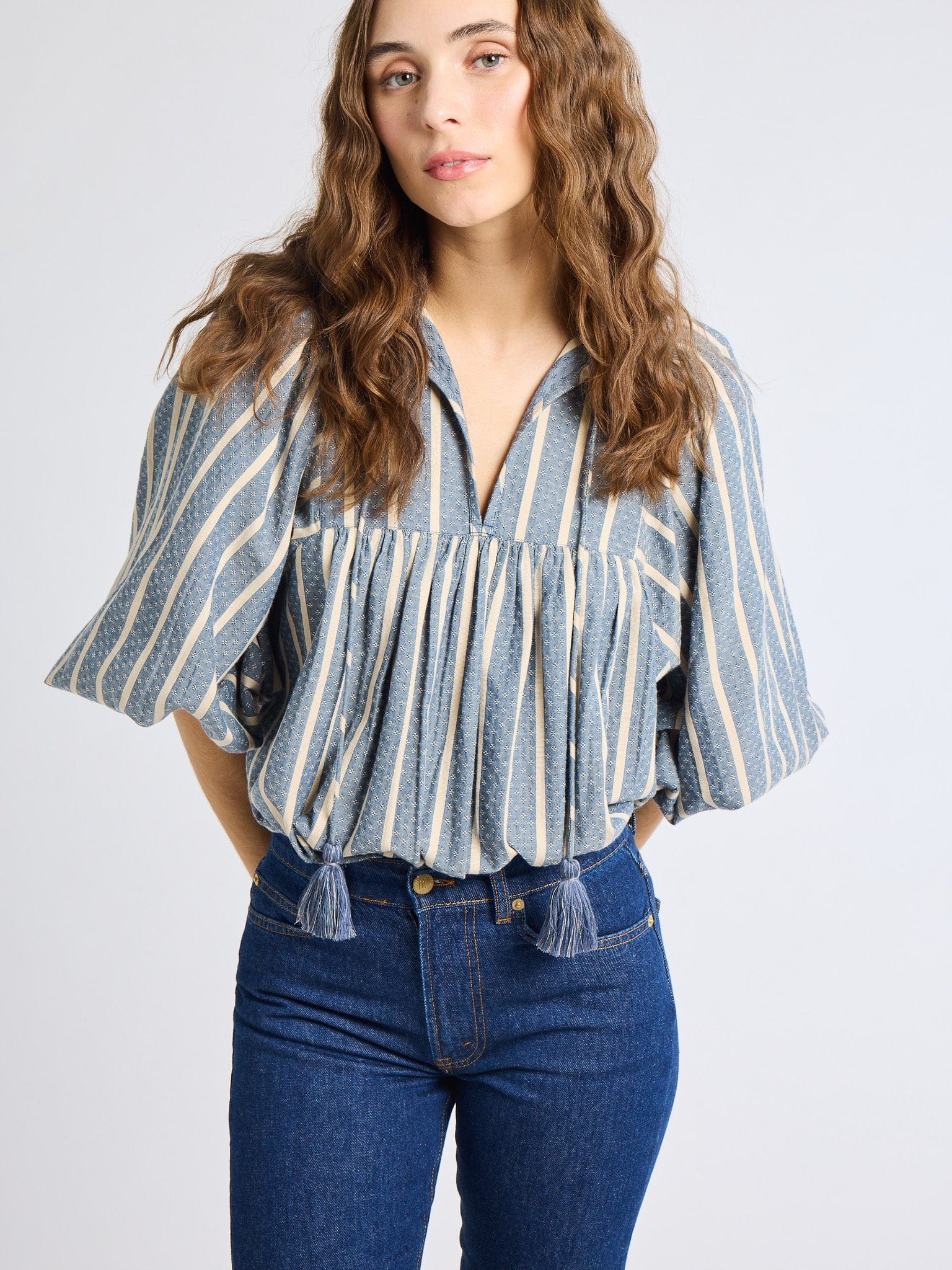 MILLE Clothing Charlie Top in Chambray Stripe