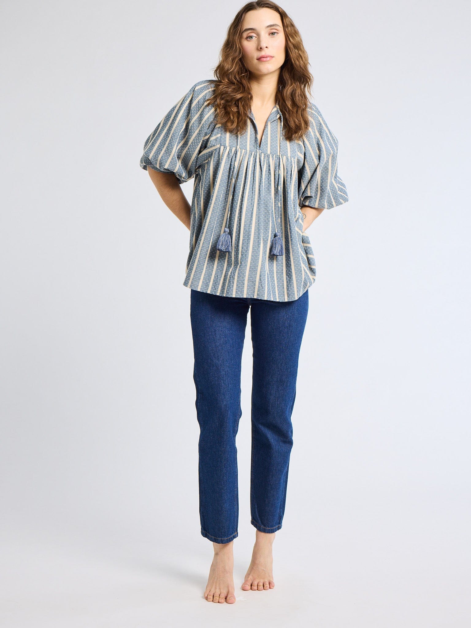 MILLE Clothing Charlie Top in Chambray Stripe
