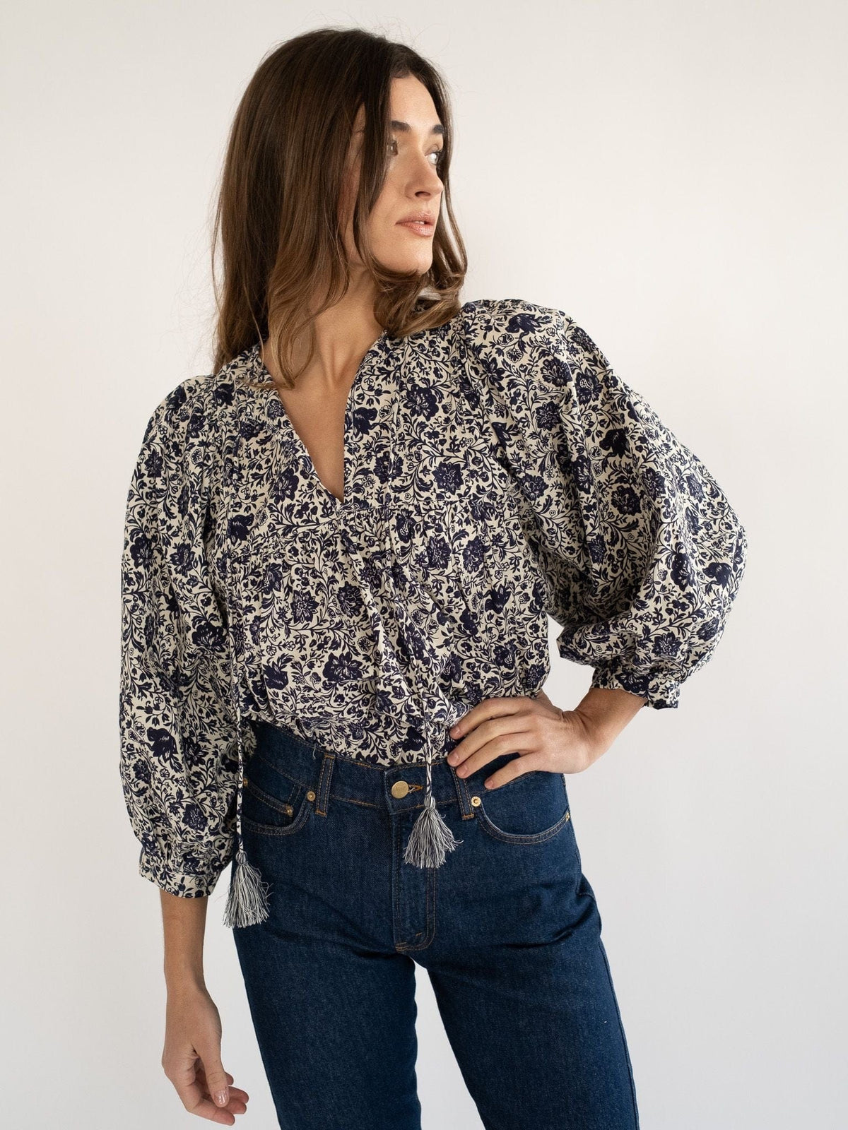 Charlie Top in Indigo Floral — The cut