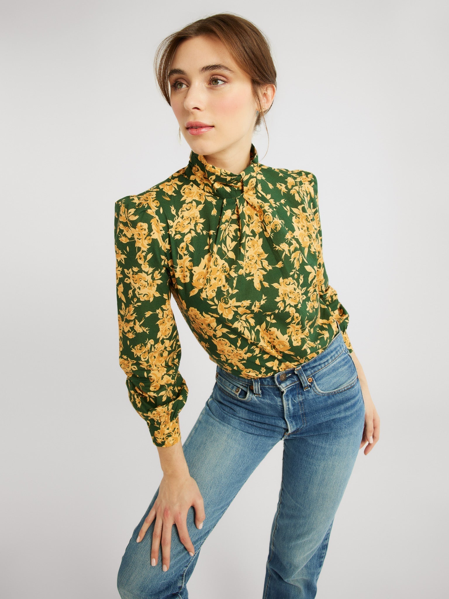 MILLE Clothing Charlotte Top in Emerald Bouquet