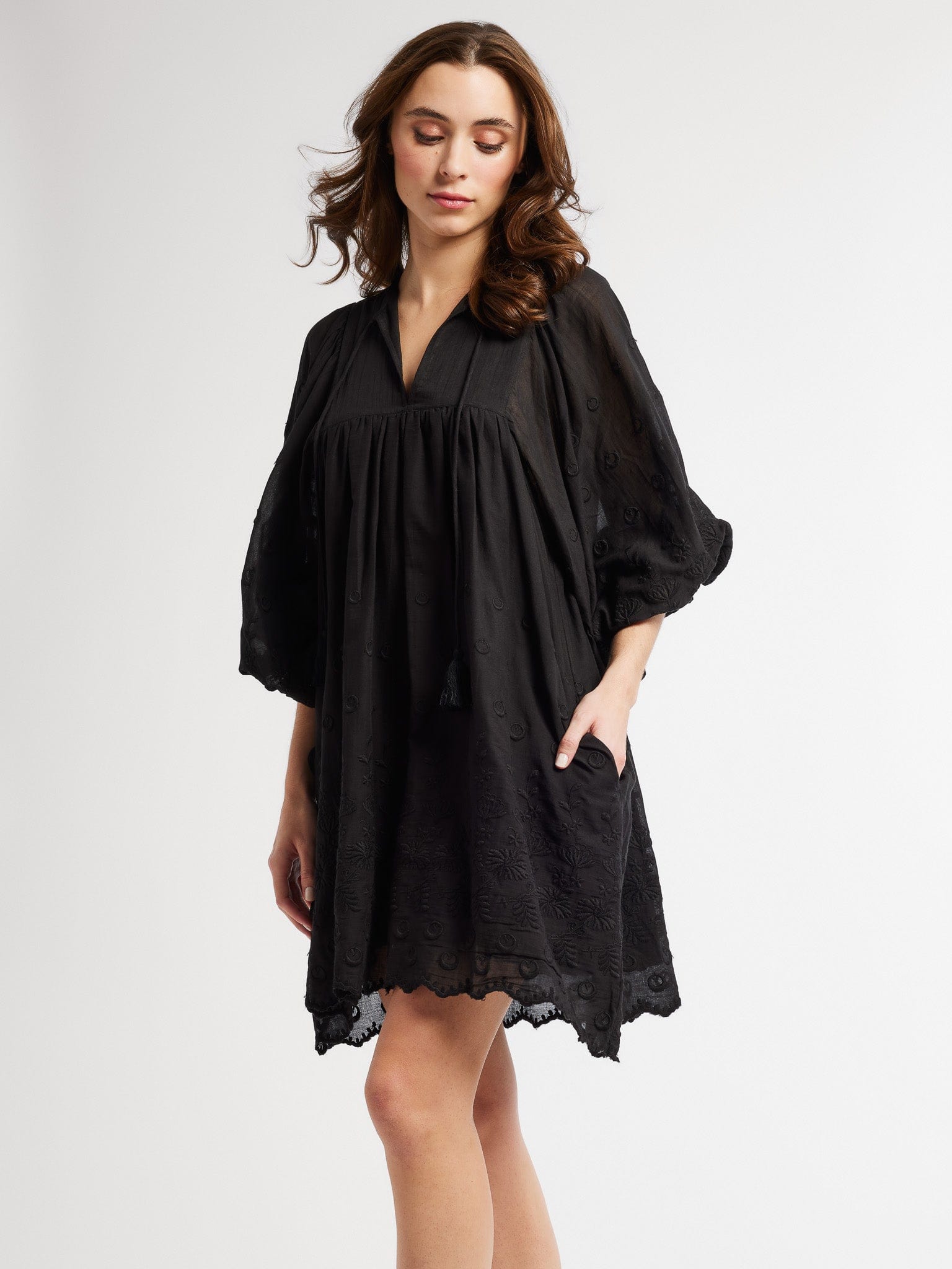 MILLE Clothing Daisy Dress in Black Petal Embroidery