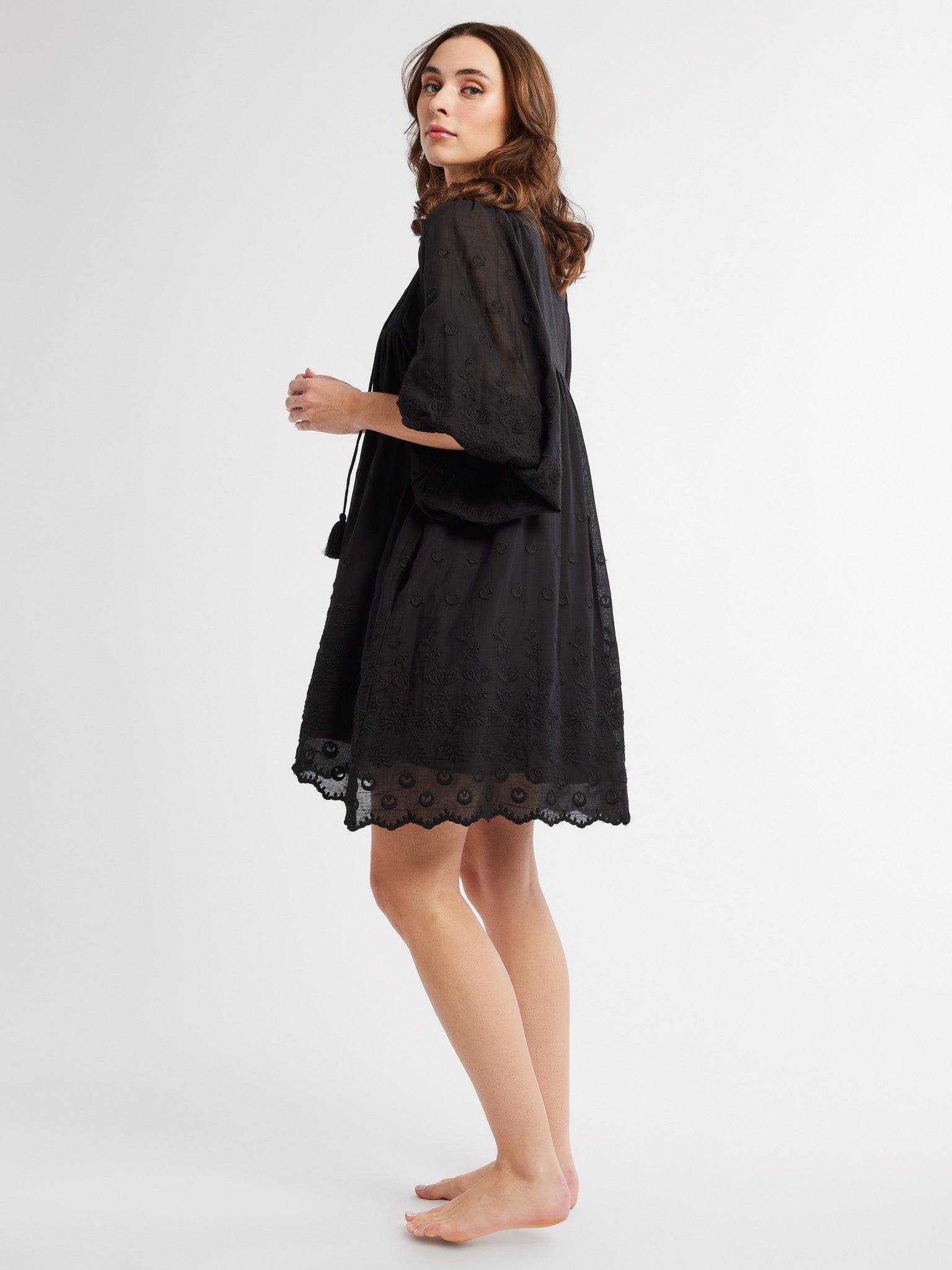 MILLE Clothing Daisy Dress in Black Petal Embroidery