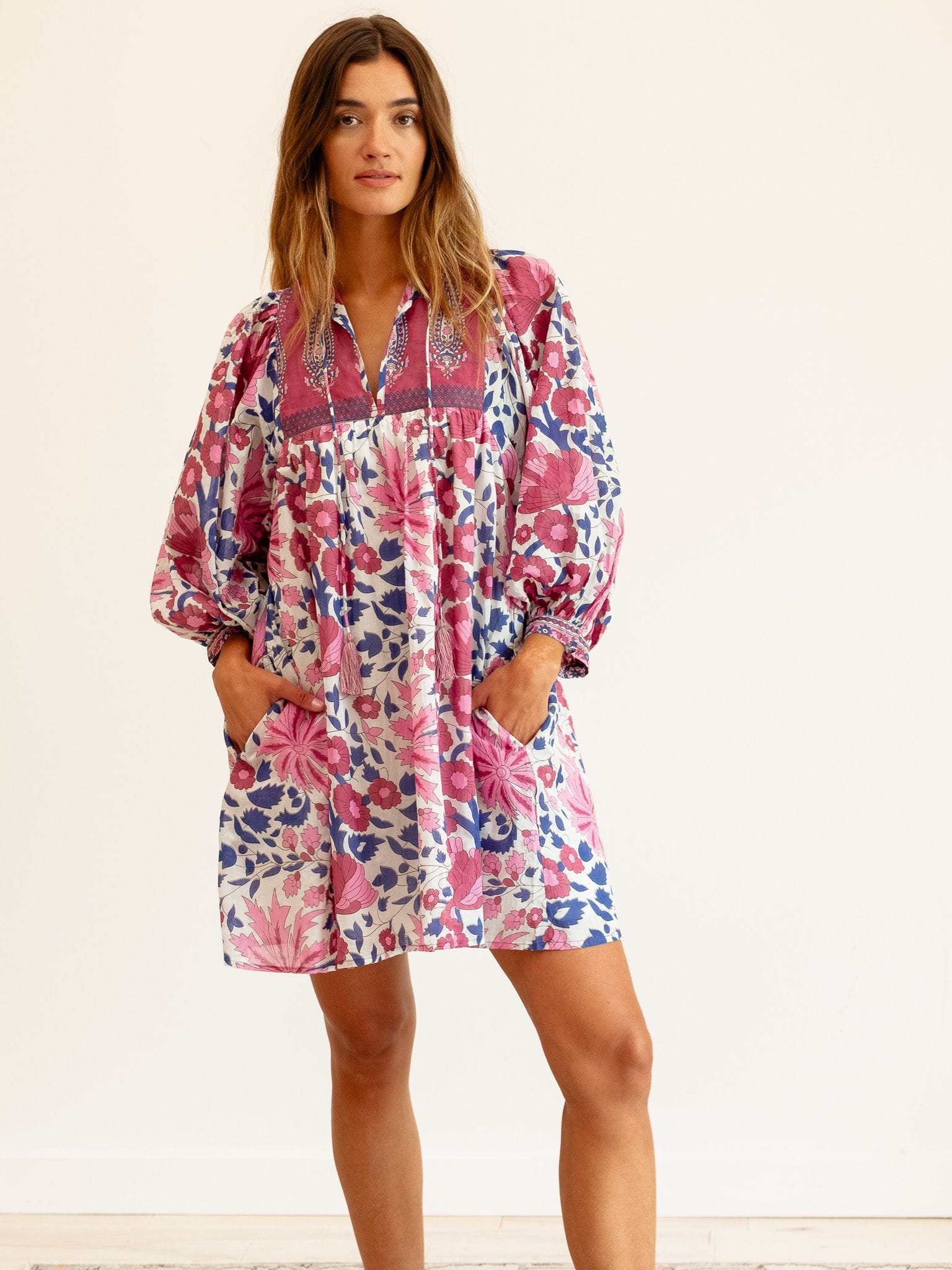 Daisy Dress in Fiji | MILLE – Billowy Mini Dress with Tassel Ties