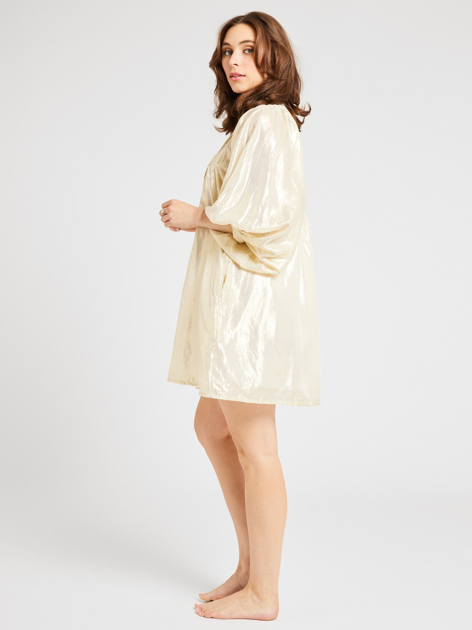 MILLE Clothing Daisy Dress in Gold Lamé