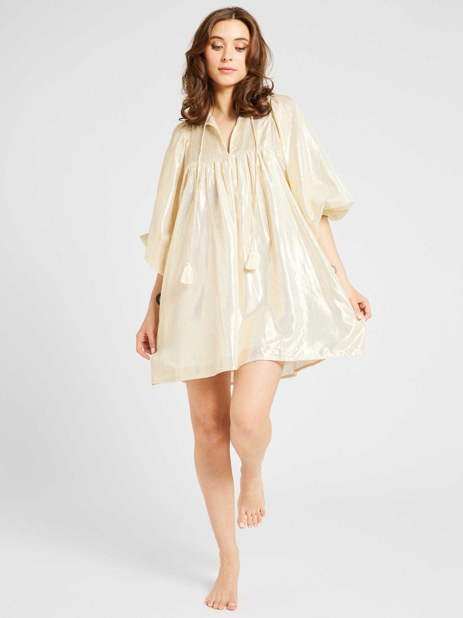 MILLE Clothing Daisy Dress in Gold Lamé