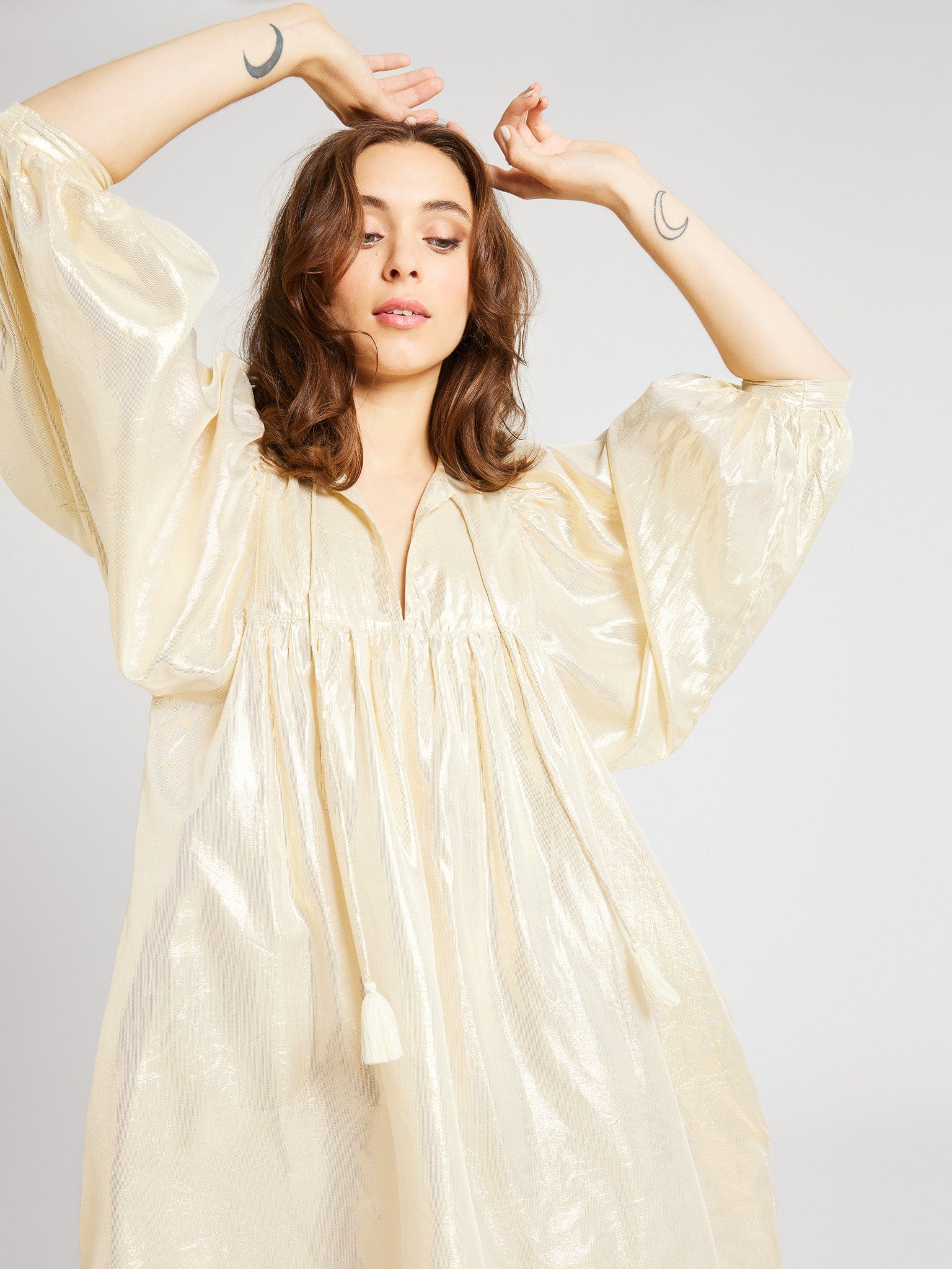 MILLE Clothing Daisy Dress in Gold Lamé