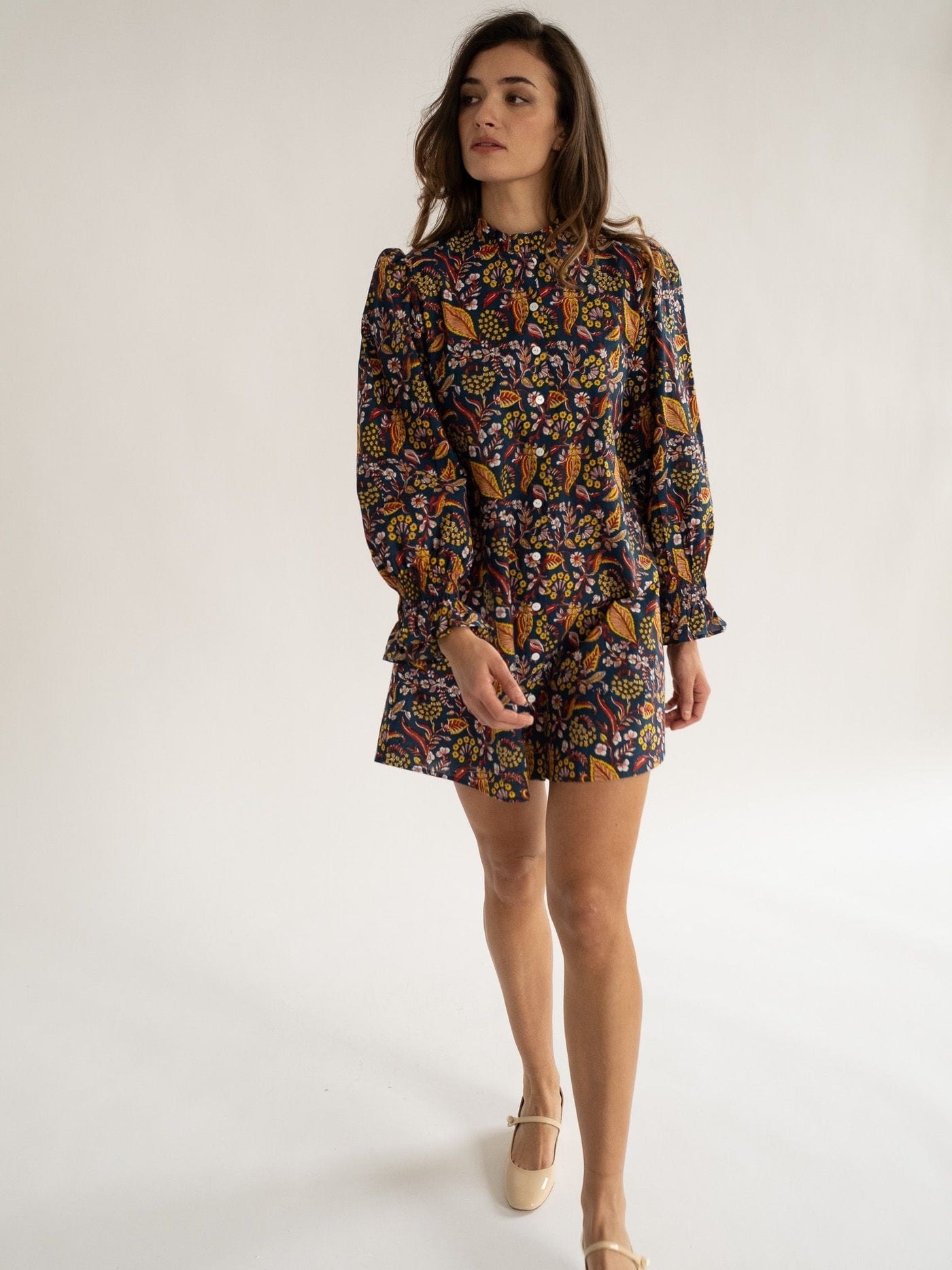 Dakota Dress in Star Floral — hand-printed cotton dress from MILLE
