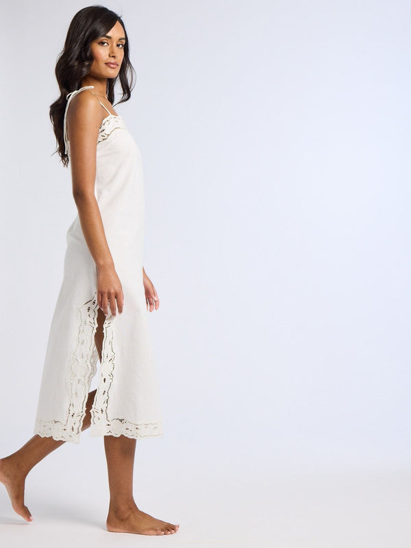 Demi Dress in White Embroidered Linen — view 4