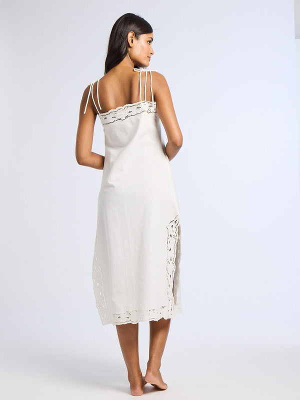 Demi Dress in White Embroidered Linen — view 6