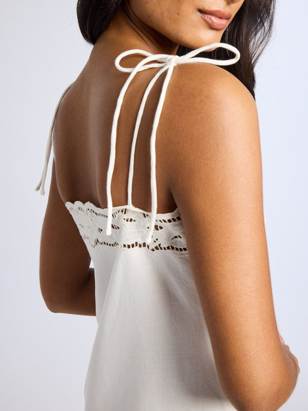 Demi Dress in White Embroidered Linen — view 5