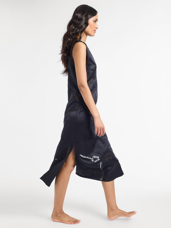 Devon Dress in Black Satin — view 3