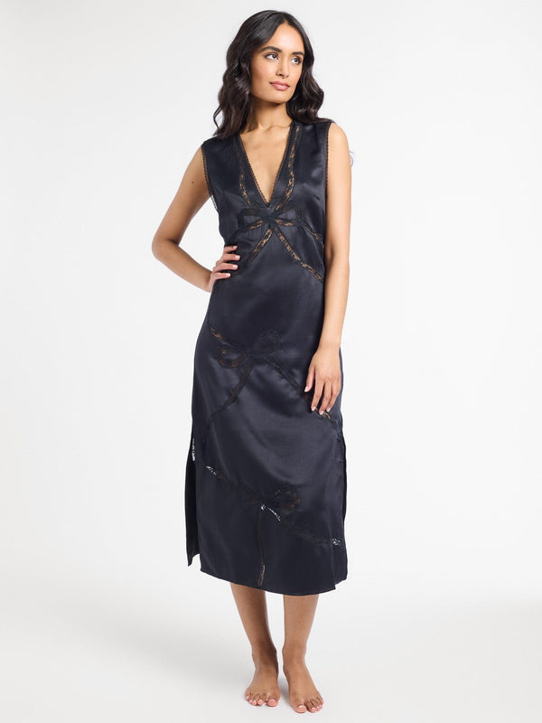 Devon Dress in Black Satin — view 4