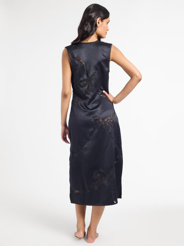 Devon Dress in Black Satin — view 6