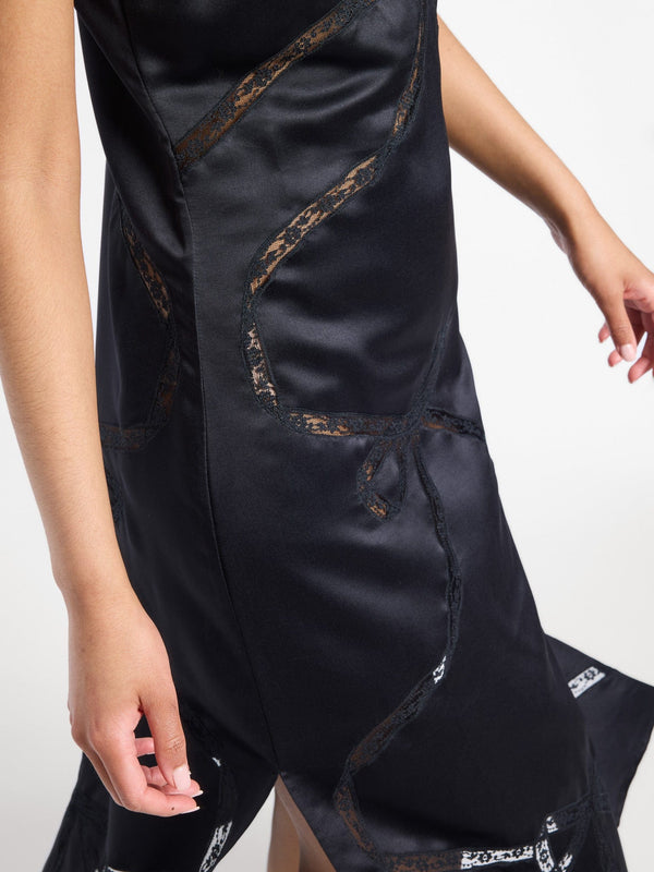 Devon Dress in Black Satin — view 7
