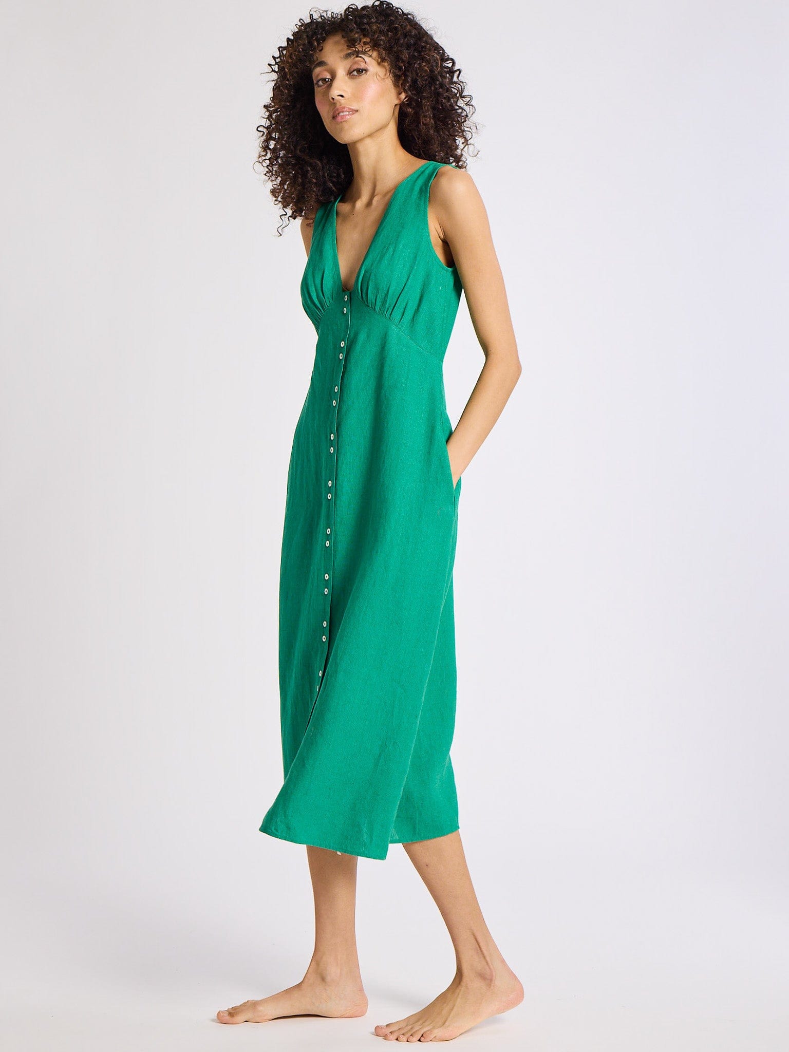 MILLE Clothing Effie Dress in Jade Linen