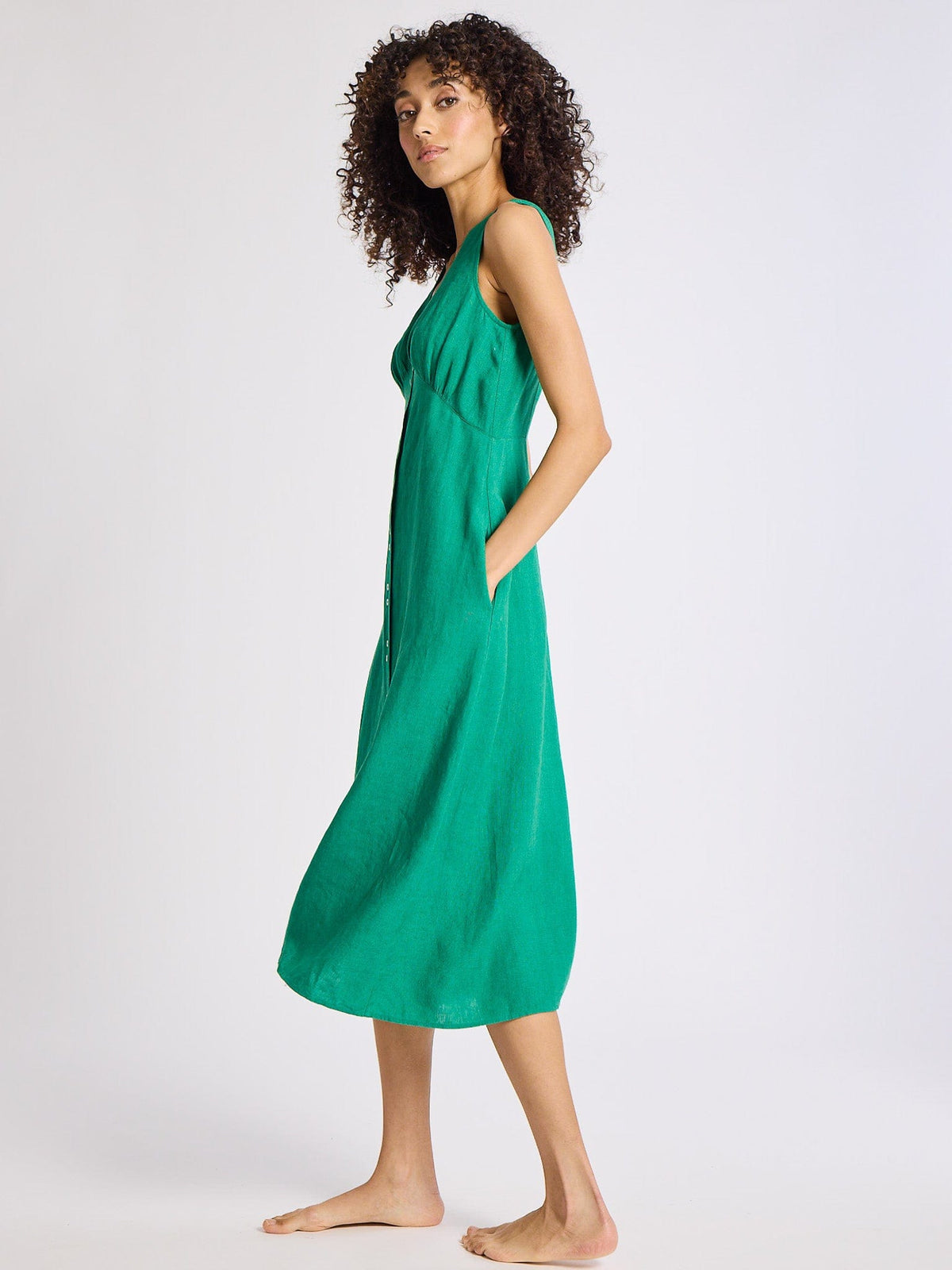 MILLE Effie Sleeveless Linen Midi Dress in Jade Linen at Nordstrom, Size Small