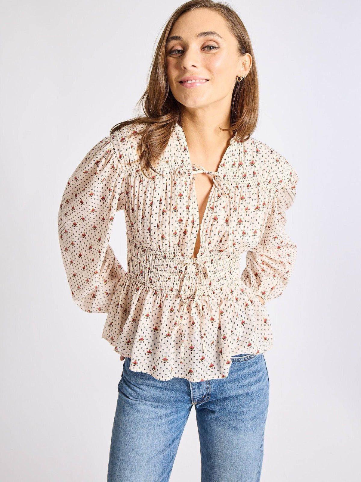 Ella Top in Blush Foulard — The cut