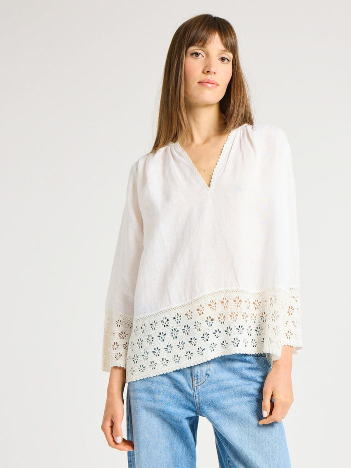Elsie Top in White Linen
