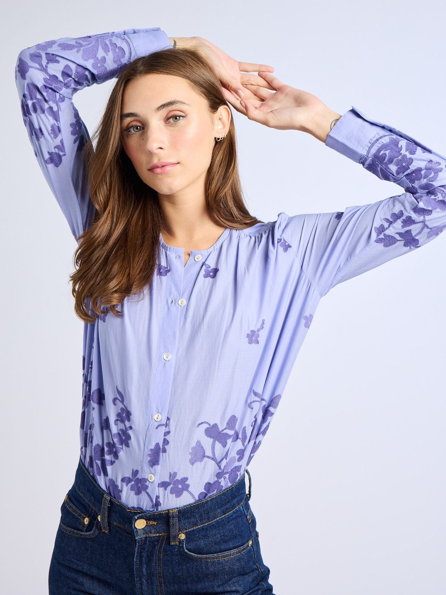 MILLE Clothing Florian Top in Periwinkle Embroidery