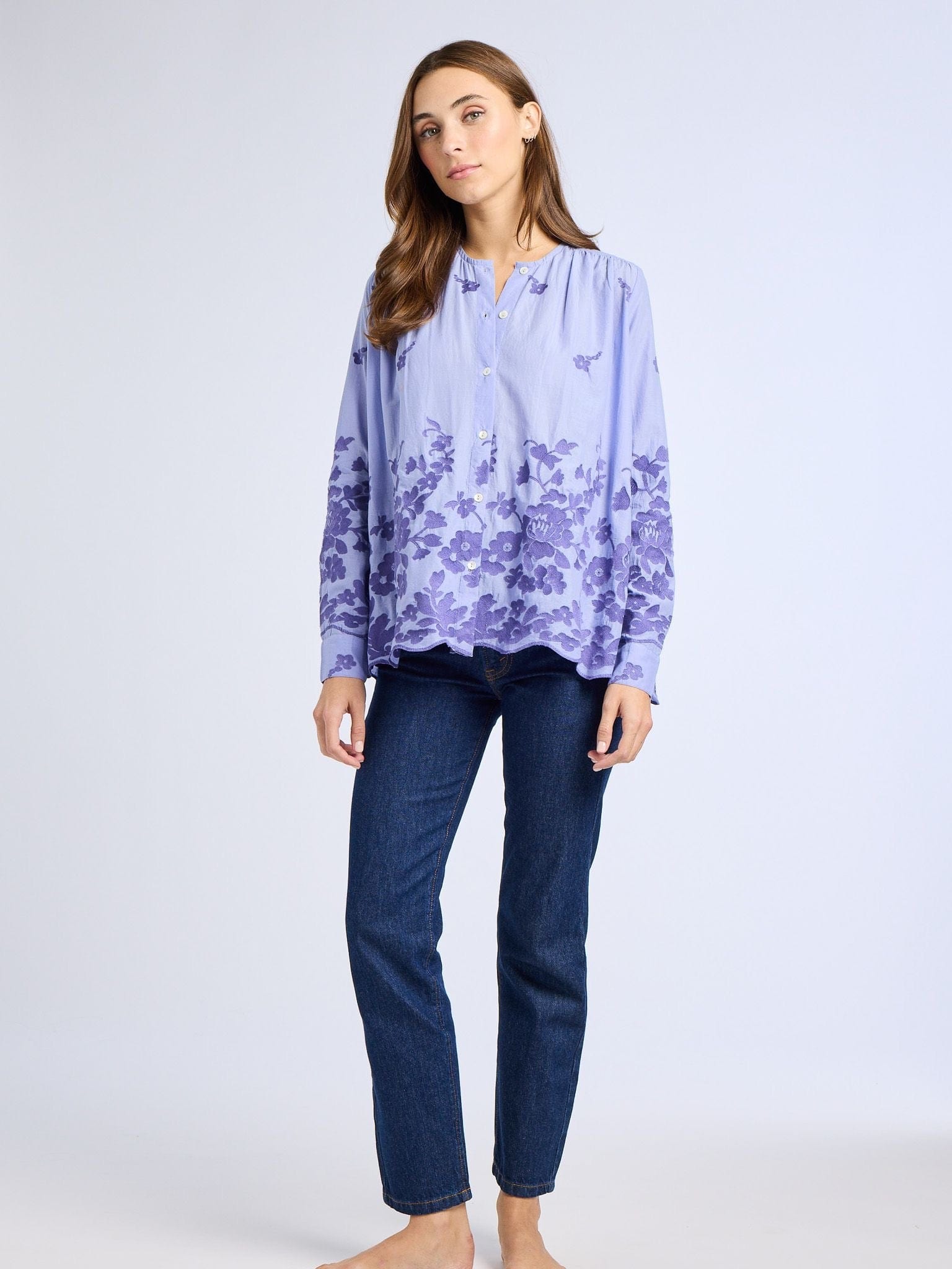 MILLE Clothing Florian Top in Periwinkle Embroidery