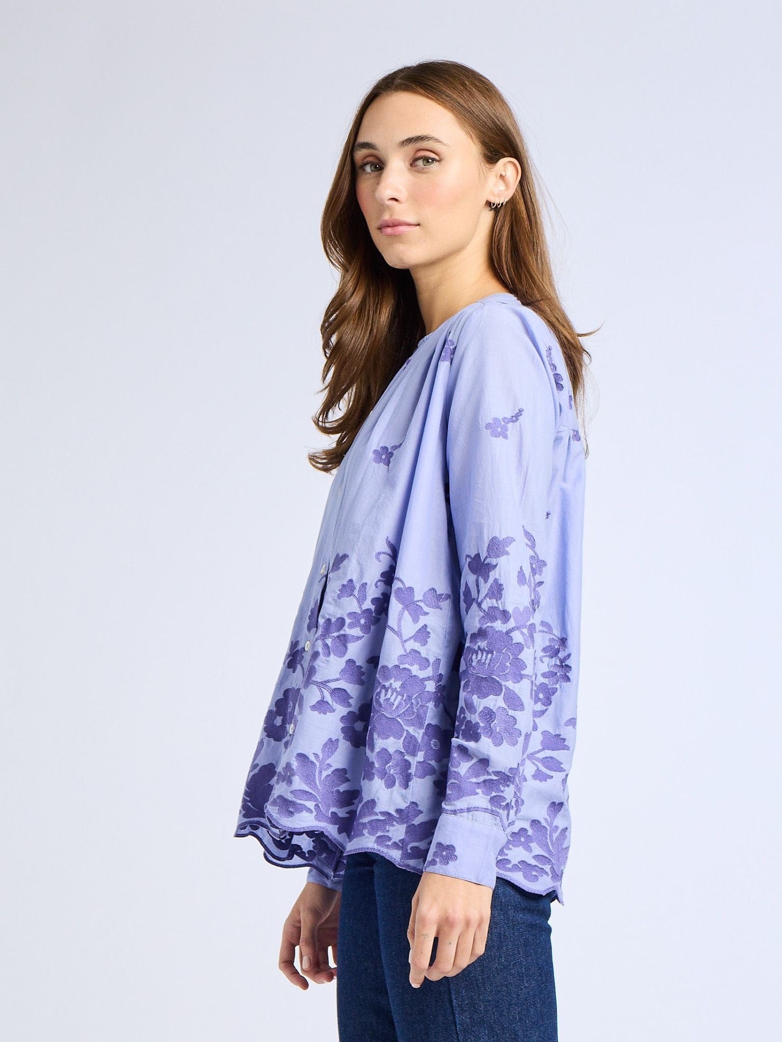 MILLE Clothing Florian Top in Periwinkle Embroidery